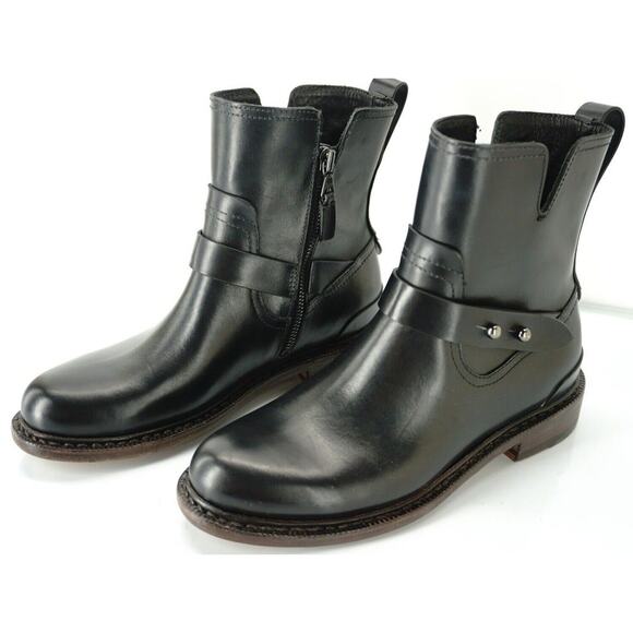 Rag & Bone Ashford Motorcycle Biker Ankle Boots  Low Heel Belted - Picture 2 of 10